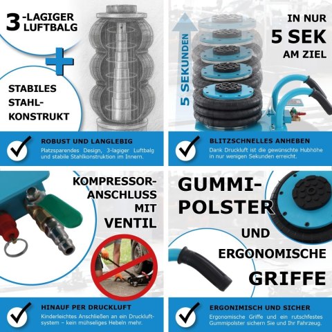 Podnośnik pneumatyczny samochodowy bałwanek niezawodny do warsztatu garażu lewarek podnośnik