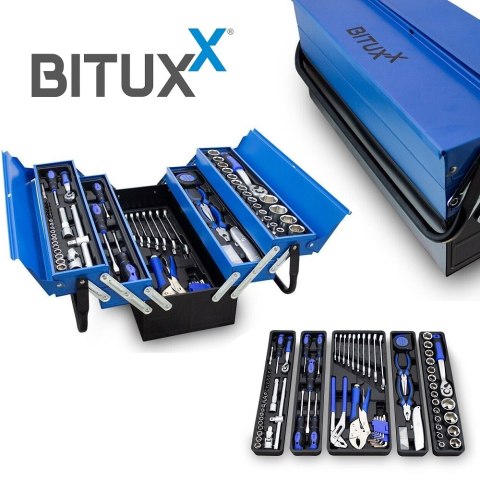 Szkrzynka narzędziowa otwierana kolor niebieski 85 elementów Bituxx