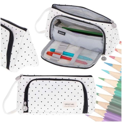 Piórnik szkolny dwukomorowy saszetka kosmetyczka rozkładany 3w1 biały