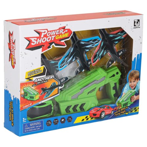 Pistolet wyrzutnia samochodów i samolotów rzutka szybowiec zestaw 3 samoloty auto