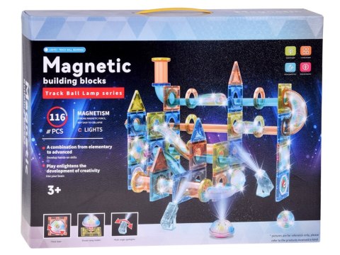 ŚWIECĄCE Klocki magnetyczne 3D - Zbuduj tor kulkowy KULODROM 116-ele ZA5894