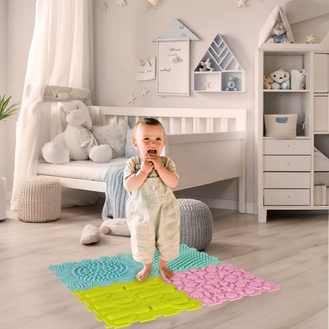 Mata sensoryczna puzzle montessori do masażu stóp 8 elementów pastelowe