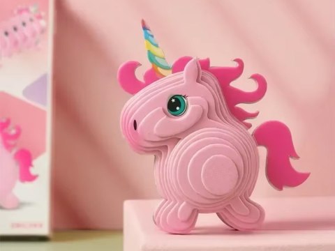 Puzzle 3D Kartonowy Model - Różowy Jednorożec DIY Zrób to sam ZA5809