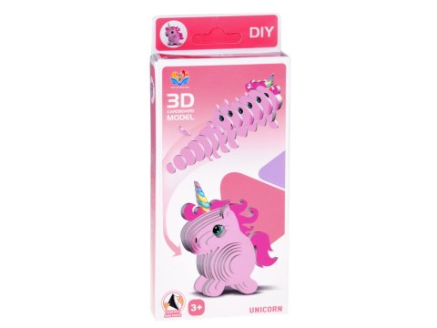 Puzzle 3D Kartonowy Model - Różowy Jednorożec DIY Zrób to sam ZA5809