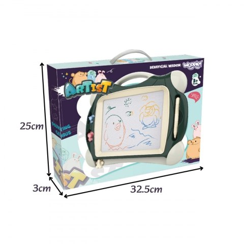 Znikopis Tablica Magnetyczna Kolorowa + 2 Stempelki Zielony