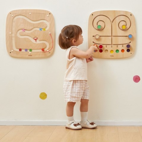VIGA Drewniana Tablica Manipulacyjna Sensoryczna Labirynt Dotknij i Dopasuj