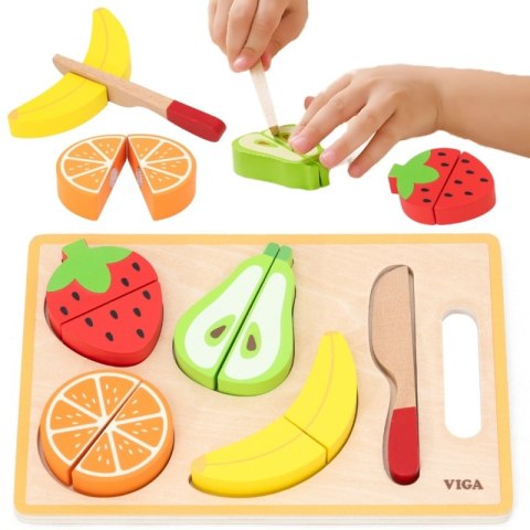 VIGA Drewniana Układanka Edukacyjna Montessori Owoce do Krojenia