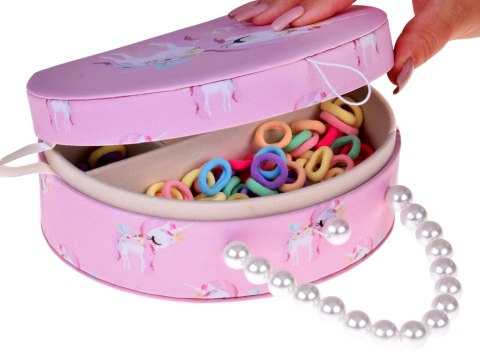 Urocza szkatułka na biżuterię eko-skóra lusterko + ozdoby do włosów ZA5737