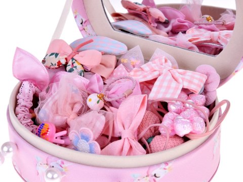 Urocza szkatułka na biżuterię eko-skóra lusterko + ozdoby do włosów ZA5737