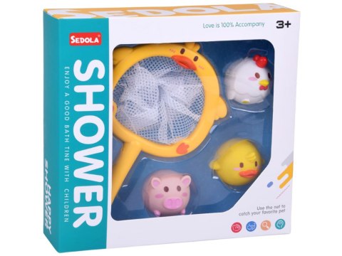 Zabawki do kąpieli ŁOWIENIE 3 gumowe zwierzątka bez dziurki + sitko ZA5924