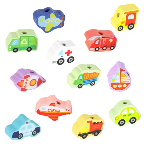 Klocki drewniane do nawlekania pojazdy znaki drogowe