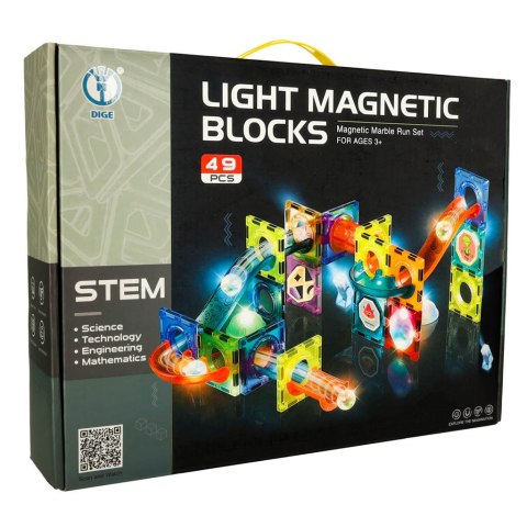 Klocki magnetyczne konstrukcyjne marble tor kulkowy świecący 49 elementów