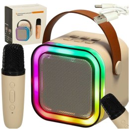 Zestaw do karaoke głośnik Bluetooth mikrofon USB LED beżowy