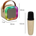 Zestaw do karaoke głośnik Bluetooth mikrofon USB LED beżowy