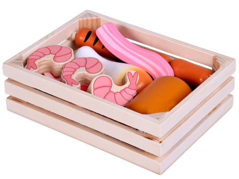 Drewniana SKRZYNKA Z WĘDLINAMI - zestaw zabawkowych mięs dla dzieci ZA5942