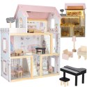 Domek dla lalek drewniany mebelki 80cm róż LED