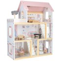 Domek dla lalek drewniany mebelki 80cm róż LED