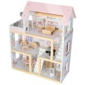 Domek dla lalek drewniany mebelki 80cm róż LED