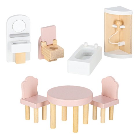 Domek dla lalek drewniany mebelki 80cm róż LED