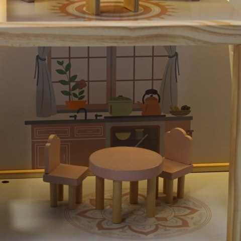 Domek dla lalek drewniany mebelki 80cm róż LED