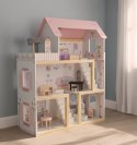 Domek dla lalek drewniany mebelki 80cm róż LED