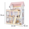 Domek dla lalek drewniany mebelki 80cm róż LED
