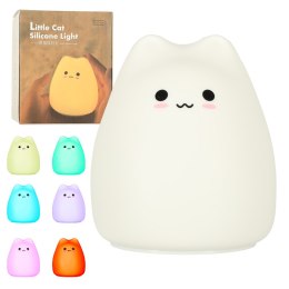 Lampka nocna dla dzieci silikonowa dotykowa miękka RGB LED biała kotek