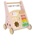 Pchacz dla dziecka chodzik drewniany z liczydłem różowy