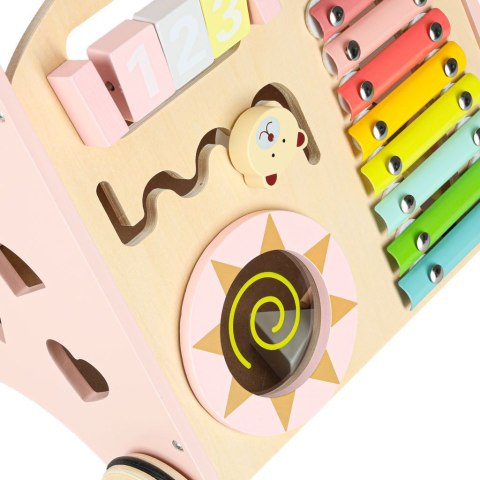 Pchacz dla dziecka chodzik drewniany z liczydłem różowy