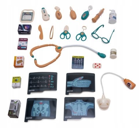 Interaktywny Zestaw Lekarza z Wózkiem lekarskim dla dzieci 3+ EKG RTG + Termometr + Stetoskop + Akcesoria 26 el.