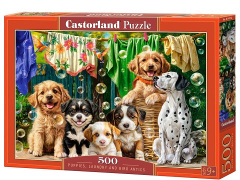 Puzzle 500-elementów Puppies, Laundry and Bird Antics B-54152