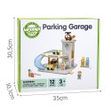 WOOPIE GREEN Drewniany Parking Piętrowy 2w1 Stacja Benzynowa z Autkami i Figurkami 12 el. FSC