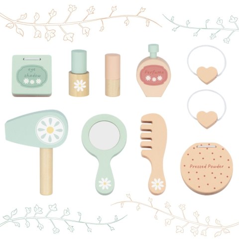 TOOKY TOY Drewniana Toaletka z Krzesełkiem Akcesoria Lustro z Oświetleniem LED + Kosmetyki