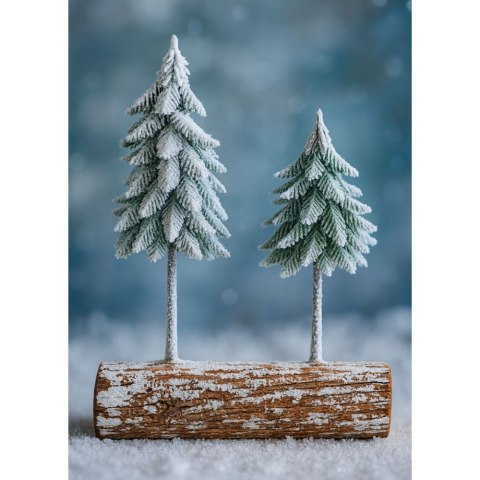 Dekoracja Kompozycja Świąteczna Choinki Na Pniu Pokryte Śniegiem 34 x 28 cm