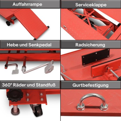 Hydrauliczny podnośnik motocyklowy Bituxx 460 kg czerwony, rampa serwisowa