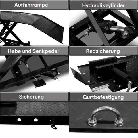Hydrauliczny podnośnik nożycowy do motocykli 360 kg - czarny