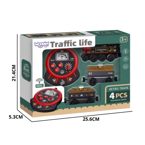 WOOPIE Lokomotywa Elektryczna Zdalnie Sterowana Kolejka Retro Wagony 4 el.