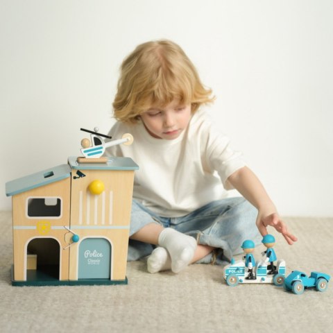 CLASSIC WORLD Posterunek Policji Drewniany Samochód Helikopter FIgurki 12el.