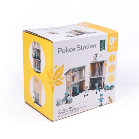 CLASSIC WORLD Posterunek Policji Drewniany Samochód Helikopter FIgurki 12el.