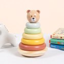 TOOKY TOY Drewniana Układanka Sensoryczna Piramidka Miś Sensoryczny Kolorowy Stacker