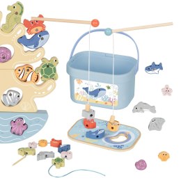 TOOKY TOY Drewniany Zestaw Morskich Zabawek Wieża Balansująca Łowienie Ryb Figurki 23 Elementy
