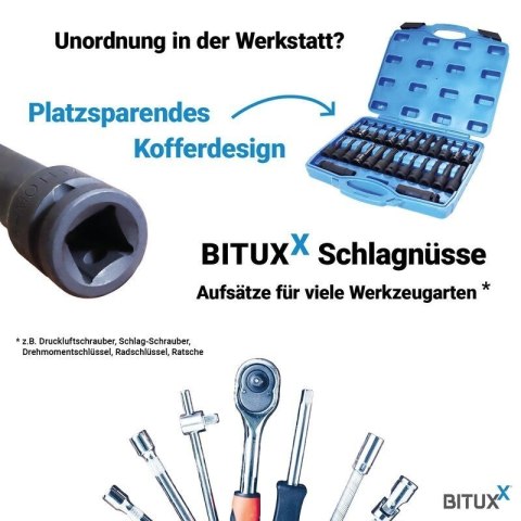 Bituxx 26‑częściowy zestaw nasadek 1/2″ - nasadki, bity Torx i wielozębate, profesjonalny komplet