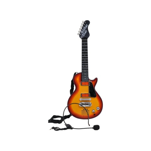 Elektryczna Gitara dla dzieci 3+ czerwone drewno + Słuchawki z mikrofonem + Dźwięki Światła