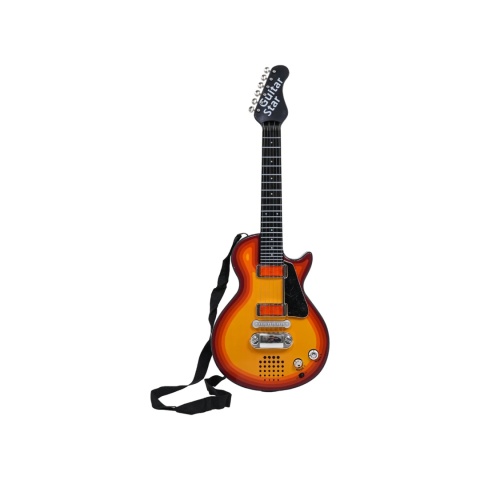 Elektryczna Gitara dla dzieci 3+ czerwone drewno + Słuchawki z mikrofonem + Dźwięki Światła