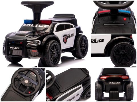 Jeździk dla Dzieci J3 CZARNY Policyjny Muzyka, światła