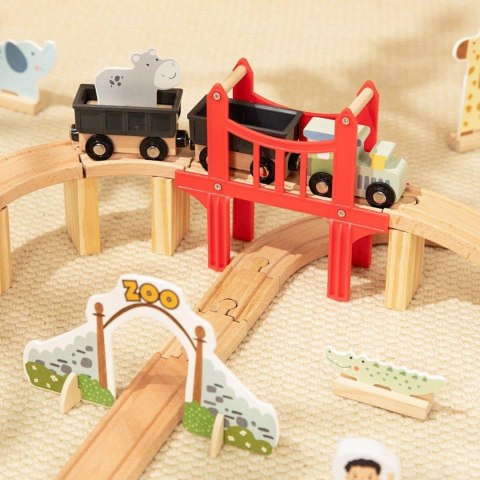 WOOPIE GREEN Drewniana Kolejka ZOO Zestaw XL Pociąg na Magnes Tor 60 el. FSC
