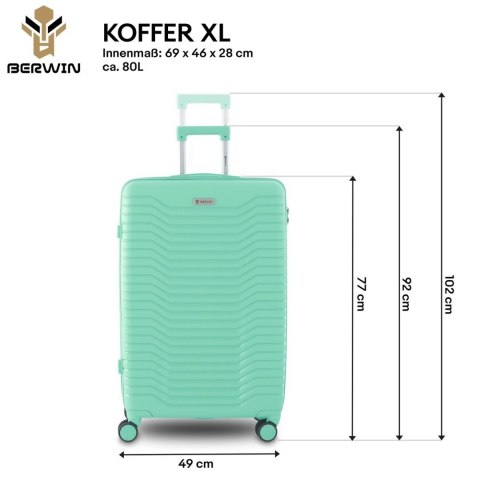 Zestaw 4 walizek podróżnych z beautycase - twarda skorupa, kółka 360°, zamek TSA