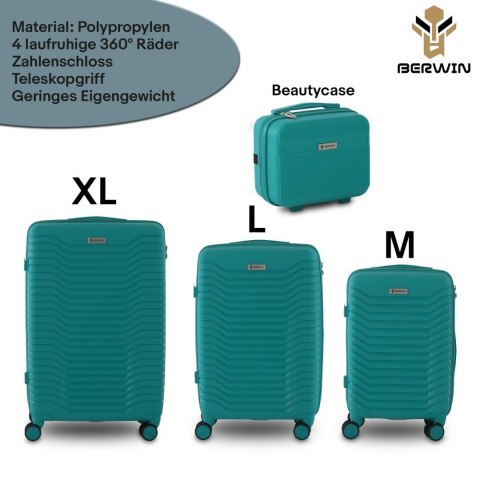 Zestaw 4 walizek podróżnych z beautycase - twarda skorupa, kółka 360°, zamek TSA