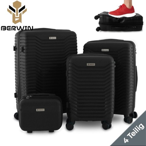 Zestaw 4 walizek podróżnych z beautycase - twarda skorupa, kółka 360°, zamek TSA