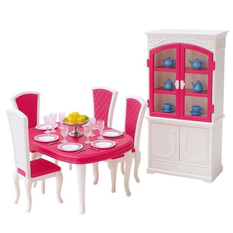 Zestaw Jadalnia Dla Lalek Stół Krzesła Kredens Zastawa